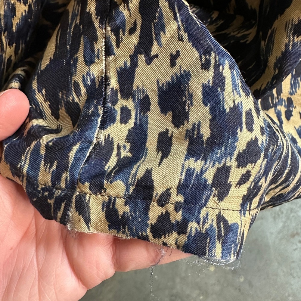 Dries‎ Van Noten 100% Silk Leopard Print Twisted Front Snap Blouse Blue Tan 42 - Picture 7 of 11